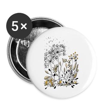Fleur - Lot de 5 grands badges (56 mm) - blanc - Devant