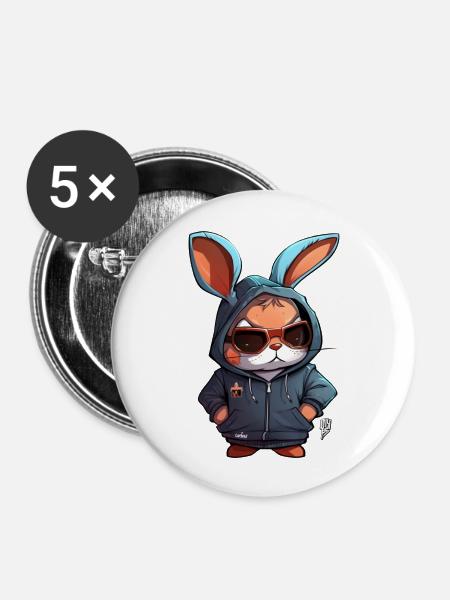 Kaninchen 4 - Buttons groß 56 mm (5er Pack) - Weiß