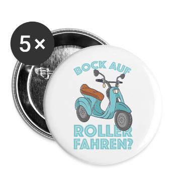 Bock auf Roller fahren Motorroller Scooter Outfit - Buttons groß 56 mm (5er Pack) - Weiß - Vorne