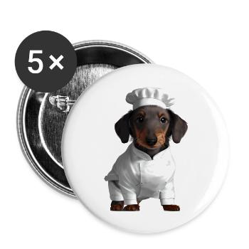 Chiens, Chiot teckel, Teckel, Chien, cuisine, restaurateur - Lot de 5 grands badges (56 mm) - blanc - Devant