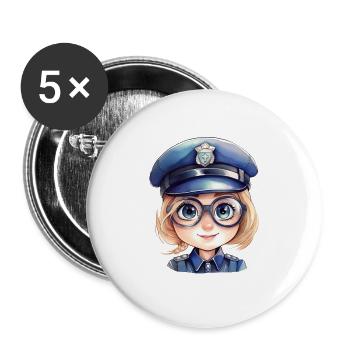Policewoman Watercolors Drawing - Buttons large 2.2''/56 mm (5-pack) - white - Front