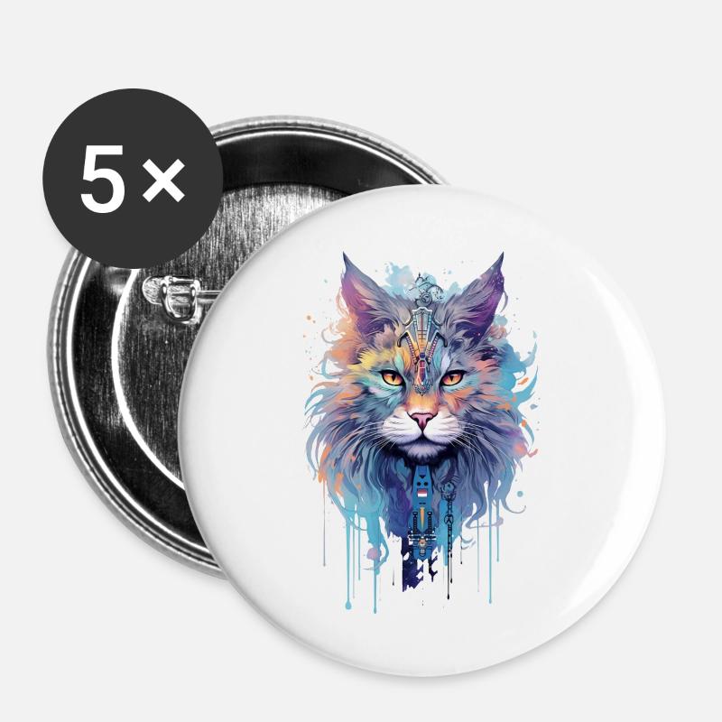 Indie Cat - Buttons large 2.2''/56 mm (5-pack) - white