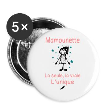 Mamounette la Seule la Vraie l'Unique - Cadeau - Lot de 5 grands badges (56 mm) - blanc - Devant