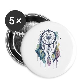 Rêves fantaisistes: un délicat capteur de rêve à l’aquarelle - Lot de 5 grands badges (56 mm) - blanc - Devant