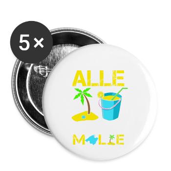 Lustiges EIMER FÜR ALLE, ALLE FÜR MALLORCA, Saufen - Buttons groß 56 mm (5er Pack) - Weiß - Vorne