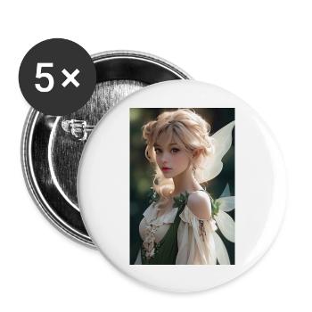 Smaragd-Verzauberung: Schönes Feenmädchen in - Buttons groß 56 mm (5er Pack) - Weiß - Vorne