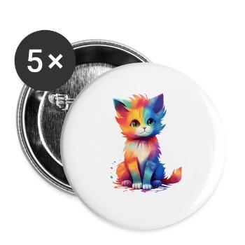 Niedliche farbige Katze - einzigartiges Druckdesign. - Buttons groß 56 mm (5er Pack) - Weiß - Vorne