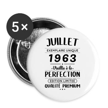 Anniversaire 60 ans - Juillet 1963 Perfection - Lot de 5 grands badges (56 mm) - blanc - Devant