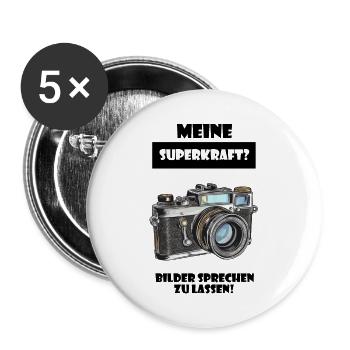 Meine Superkraft? Bilder sprechen zu lassen! - Buttons groß 56 mm (5er Pack) - Weiß - Vorne