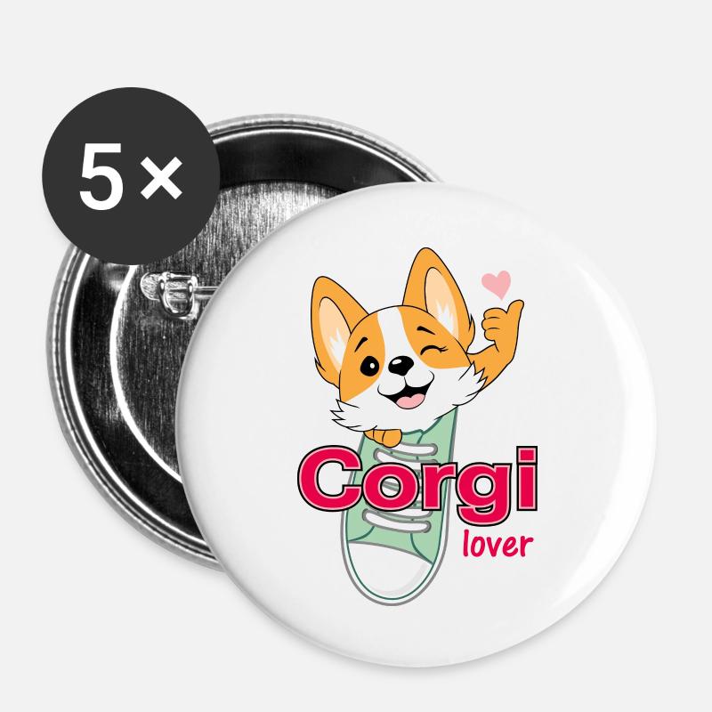 Corgi lover - Buttons large 2.2''/56 mm (5-pack) - white
