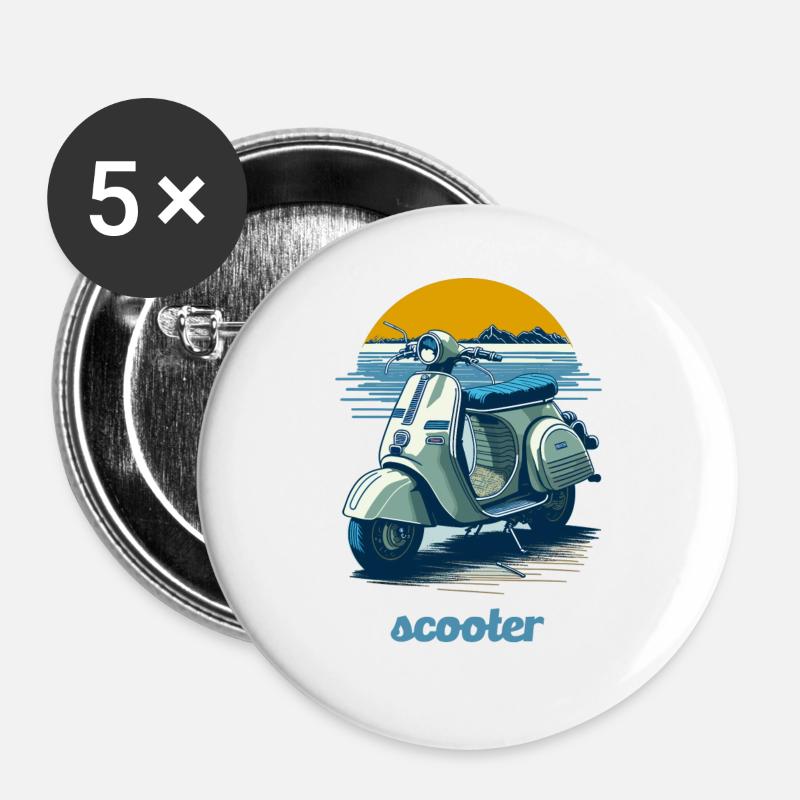 Vintage scooter with mountain backdrop - Buttons large 2.2''/56 mm (5-pack) - white