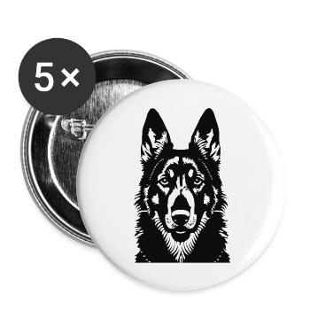 Silhouette de tête de berger allemand - Lot de 5 grands badges (56 mm) - blanc - Devant