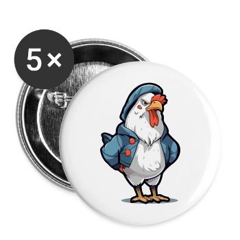 Bobby le coq grognon - Lot de 5 grands badges (56 mm) - blanc - Devant
