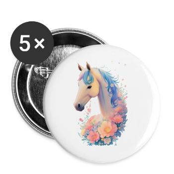 Cheval fleur - Lot de 5 grands badges (56 mm) - blanc - Devant