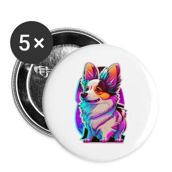 Kleiner Hund und Neonlicht - Buttons groß 56 mm (5er Pack) - Weiß - Vorne