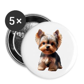 Hund - Yorkshire Terrier - Buttons groß 56 mm (5er Pack) - Weiß - Vorne