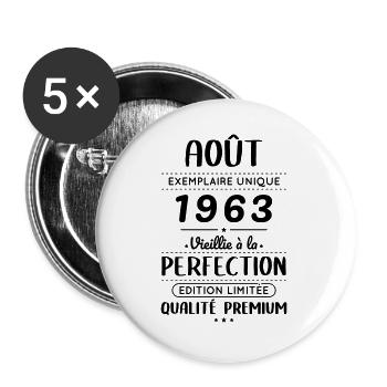 Anniversaire 60 ans - Août 1963 Perfection - Lot de 5 grands badges (56 mm) - blanc - Devant