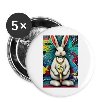 Pop Art Lapin urbain moderne $ Signe - Lot de 5 grands badges (56 mm) - blanc - Devant