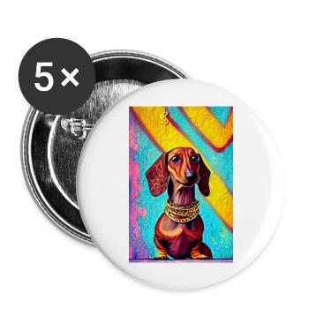 Modernes Pop-Art Print | Dackel mit Graffiti Bunt - Buttons groß 56 mm (5er Pack) - Weiß - Vorne