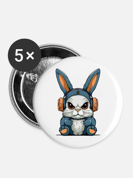 Grump das mürrische Kaninchen - Buttons groß 56 mm (5er Pack) - Weiß
