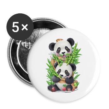 Panda Bär ißt Bambus - Buttons groß 56 mm (5er Pack) - Weiß - Vorne
