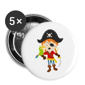 Pirat und Papagei - Buttons groß 56 mm (5er Pack) - Weiß - Vorne