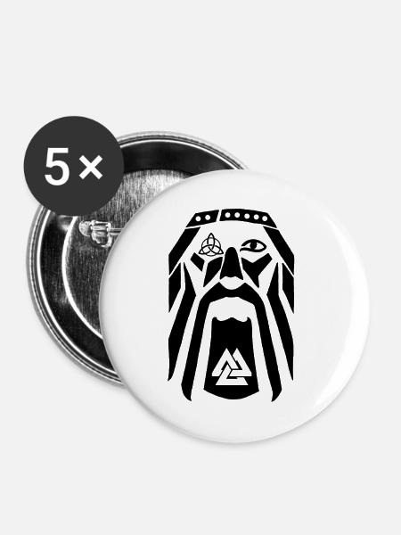 Wikingerkrieger (schwarz) - Buttons groß 56 mm (5er Pack) - Weiß