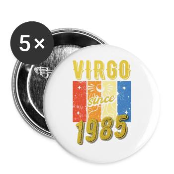 Vierge 1985 Cadeau d’anniversaire du zodiaque - Lot de 5 grands badges (56 mm) - blanc - Devant