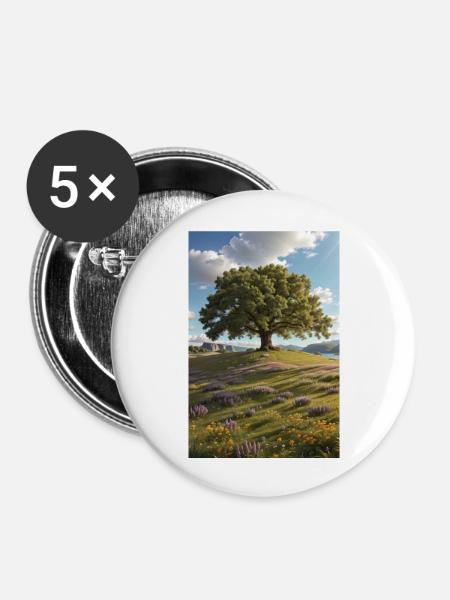 Baum, Wildblumenwiese - Buttons groß 56 mm (5er Pack) - Weiß