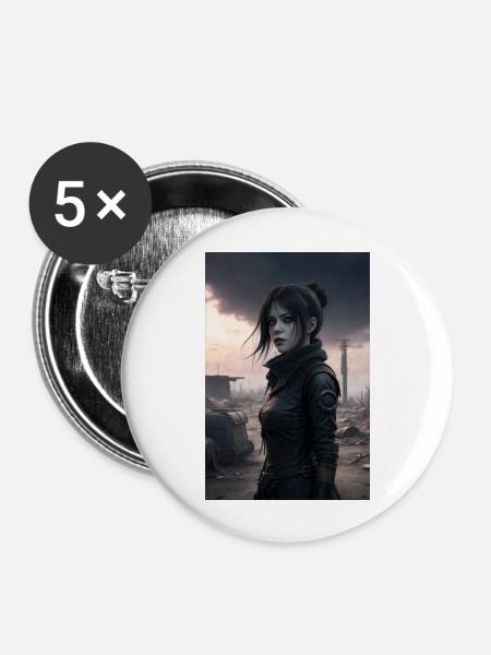 Goth Anime Girl - Buttons groß 56 mm (5er Pack) - Weiß