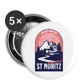 St. Moritz Schweiz Wallis - Buttons groß 56 mm (5er Pack) - Weiß - Vorne