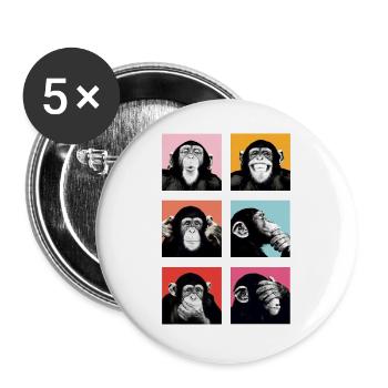 Pop-Art Affe Farbexplosion - Buttons groß 56 mm (5er Pack) - Weiß - Vorne