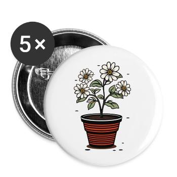 Pot de fleurs mignon style fleurs blanches - Lot de 5 grands badges (56 mm) - blanc - Devant