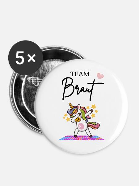 Team Braut - Buttons groß 56 mm (5er Pack) - Weiß