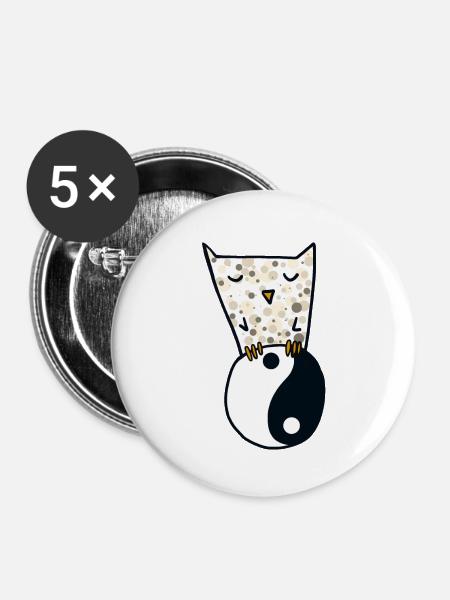 Eule und yin yang - Buttons groß 56 mm (5er Pack) - Weiß