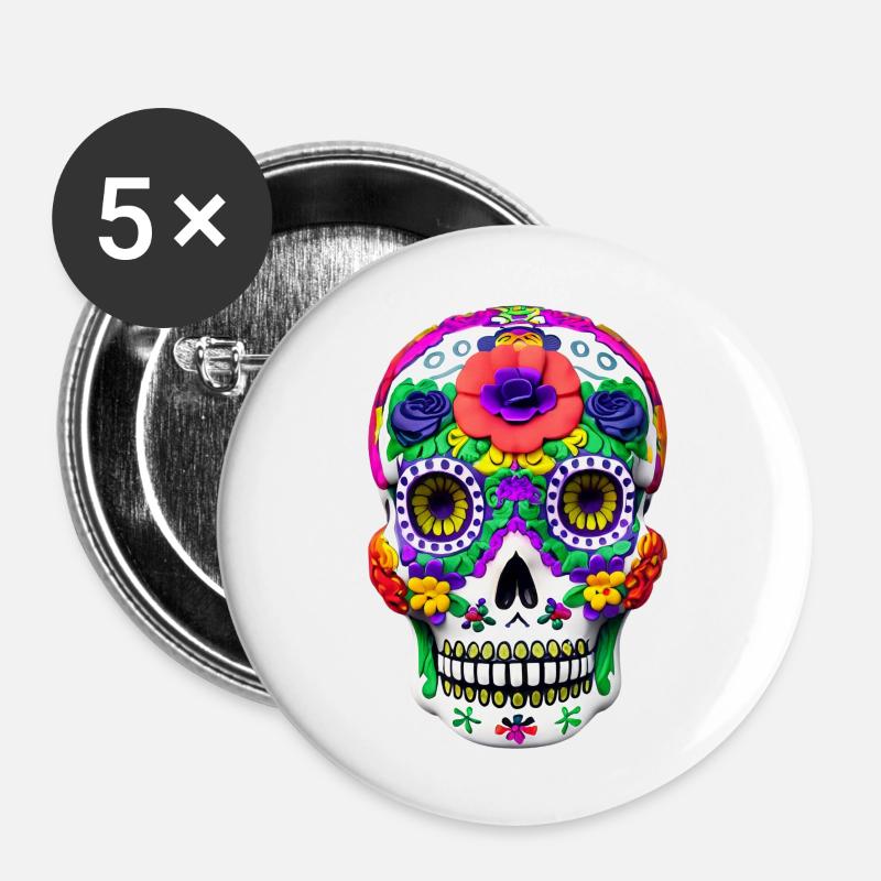 Dia de los Muertos - Buttons large 2.2''/56 mm (5-pack) - white