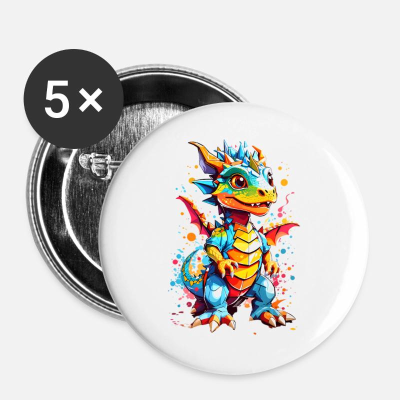 Drachen - Buttons groß 56 mm (5er Pack) - Weiß