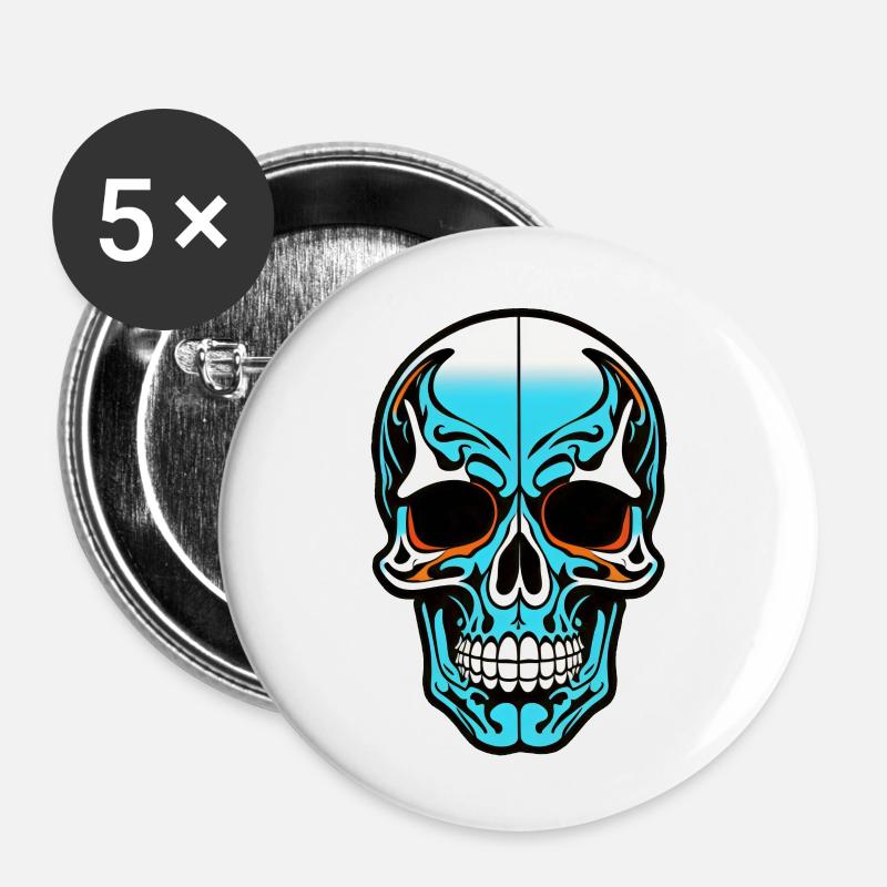 Skull Head Blue Design - Buttons large 2.2''/56 mm (5-pack) - white