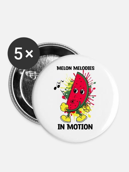 Pfeifende Melone - Buttons groß 56 mm (5er Pack) - Weiß