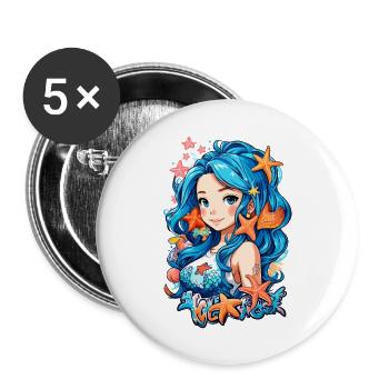 Blue Hair Mermaid - Buttons groß 56 mm (5er Pack) - Weiß - Vorne