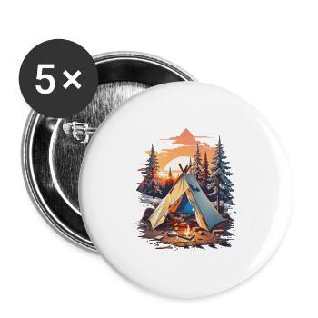 Survival Camping Urlaub Travel Zelt Lagerfeuer - Buttons groß 56 mm (5er Pack) - Weiß - Vorne