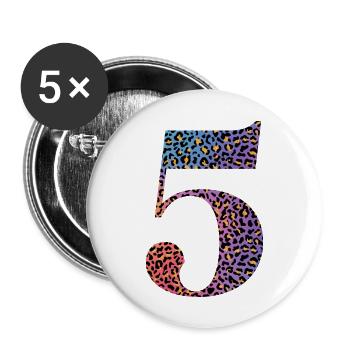 Leopard zum 5. Geburtstag - Buttons groß 56 mm (5er Pack) - Weiß - Vorne