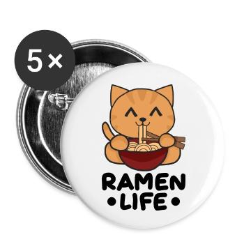 Ramen Life Cute Cat Funny Food Lover - Buttons large 2.2''/56 mm (5-pack) - white - Front
