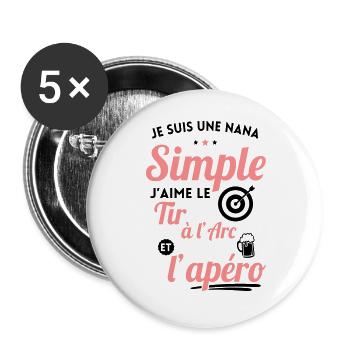 Nana simple j'aime le tir à l'arc et l'apéro - Lot de 5 grands badges (56 mm) - blanc - Devant