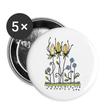 Fleur - Lot de 5 grands badges (56 mm) - blanc - Devant