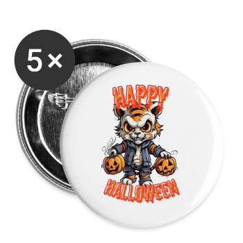Gruseliger Tiger mit Halloween Kürbissen - Buttons groß 56 mm (5er Pack) - Weiß - Vorne