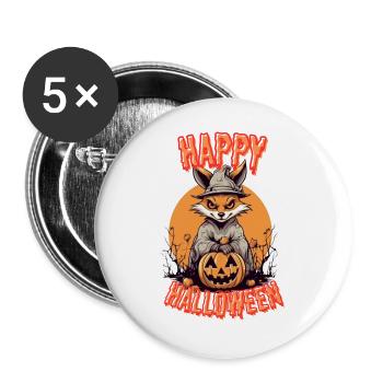 Gruselige Halloween-Fuchsdruck - Buttons groß 56 mm (5er Pack) - Weiß - Vorne