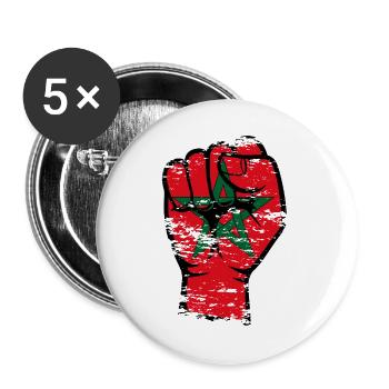 Marokko Flagge Faust Hand Symbol used - Buttons groß 56 mm (5er Pack) - Weiß - Vorne