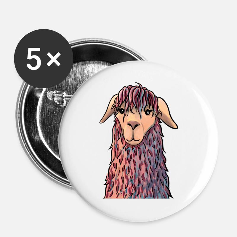 Llama portrait abstract - Buttons large 2.2''/56 mm (5-pack) - white
