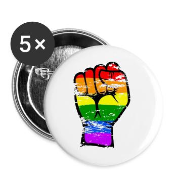 Regenbogenfarbe Flagge Hand Faust Symbol used - Buttons groß 56 mm (5er Pack) - Weiß - Vorne